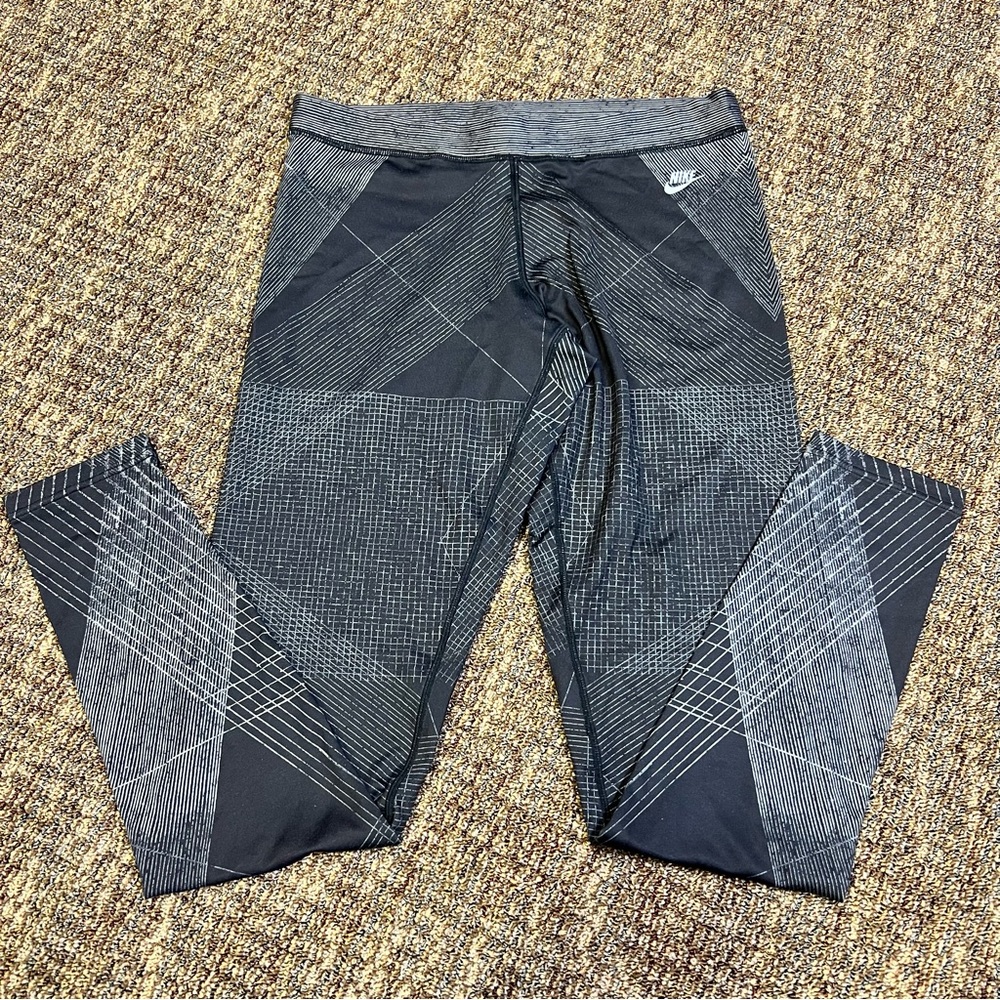 Nike Womens Geometric Print Dri Fit Fast Track Low Rise Leggings Gray Medium